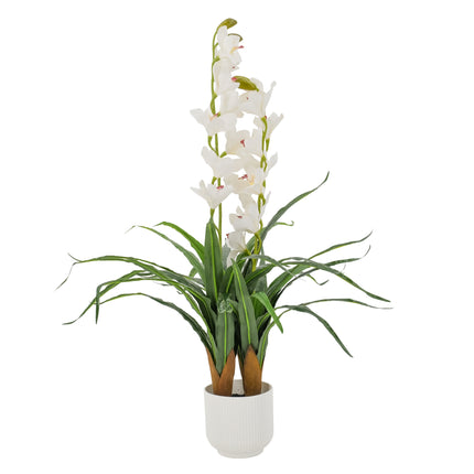 Artificial white Dancing Orchid Flower in white pot