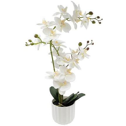 Artificial White Orchid flower in white pot