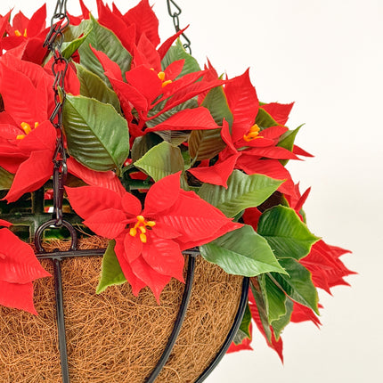 Hanging Baskets - Artificial Poinsettia - Red 33cm Outdoor