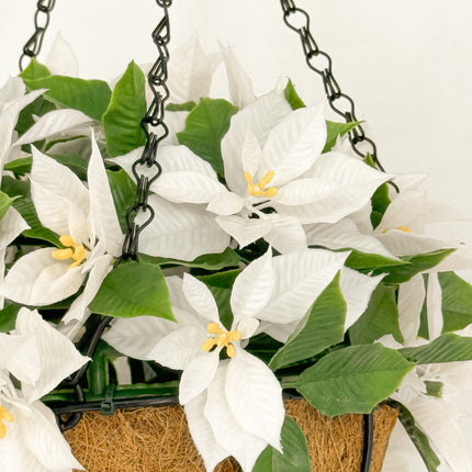 Hanging Baskets - Artificial Poinsettia - White 33cm Outdoor