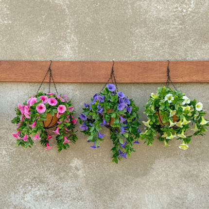 Hanging Baskets - Artificial Petunia (Morning Glory) - Pink 33cm Outdoor