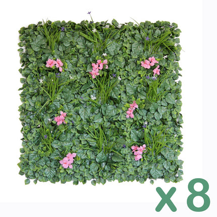 Carton of 8 - Artificial Hedges - Pink Flower 100 x 100cm