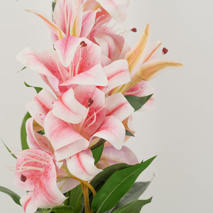 Artificial Oriental Lily pink/white flower in white pot