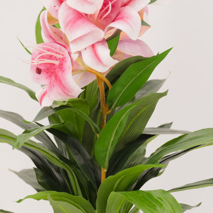 Artificial potted Oriental Lily pink/white flower