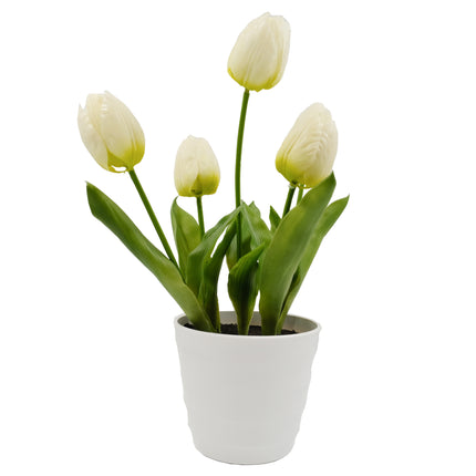 Artificial Potted Tulip - White 48cm