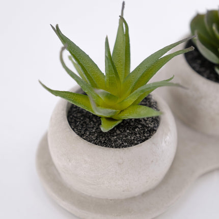 20cm Artificial Trio Succulent In Concrete Pots -  Green